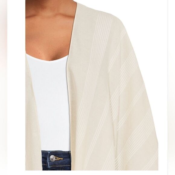 Nwt Women's Layering Kimono Sun Cover Poncho Fringed Stripe Ruana, One Size - Picture 4 of 6
